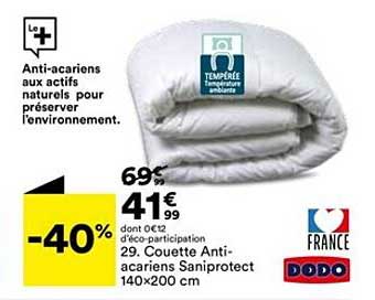 couette antiacariens saniprotect 140x200 cm dodo
