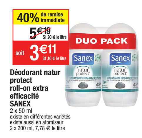 Déodorant Natur Protect Roll-on Extra Efficacité Sanex
