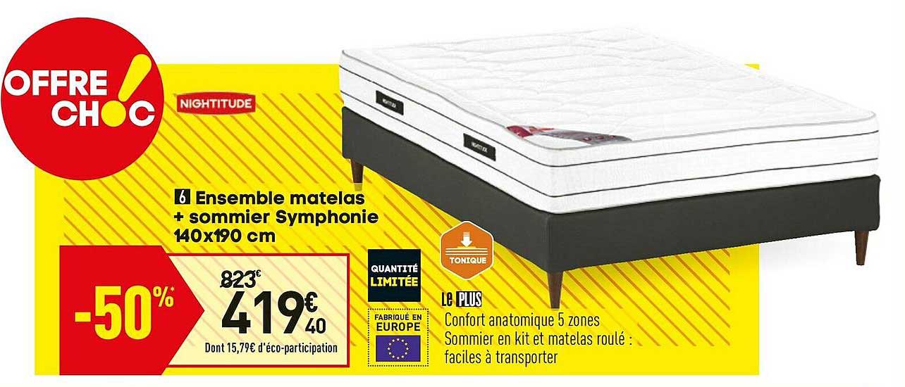 Ensemble Matelas + Sommier Symphonie 140x190 Cm Nightitude