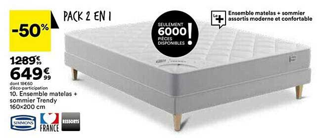 ensemble matelas + sommier trendy 160x200 cm