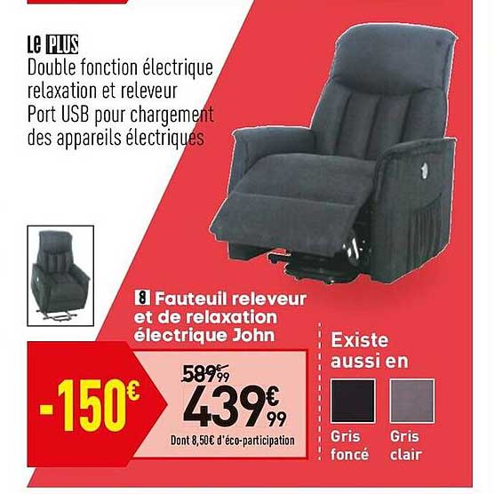 fauteuil releveur et de relaxation électrique john