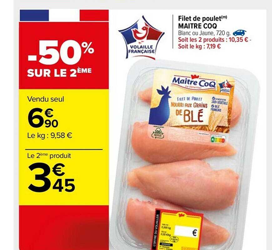 filet de poulet maître coq -50% sur le 2ème