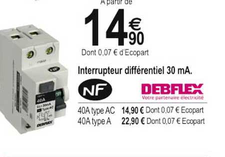 interrupteur différentiel 30 ma. debflex