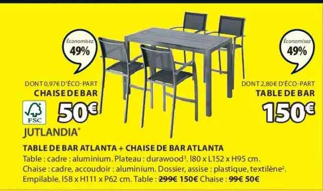 jutlandia table de bar atlanta + chaise de bar atlanta