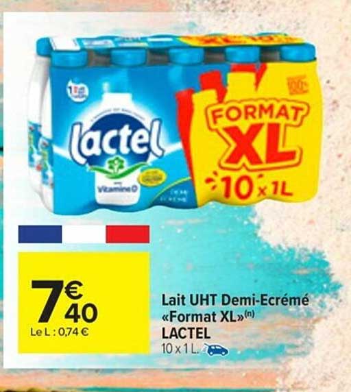 lait uht demi-écrémé «format xl»lactel