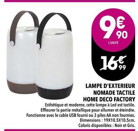 lampe d'extérieur nomade tactile home deco factory