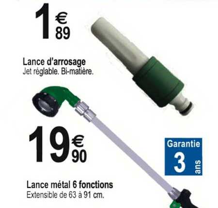 lance d'arrosage lance métal 6 fonctions