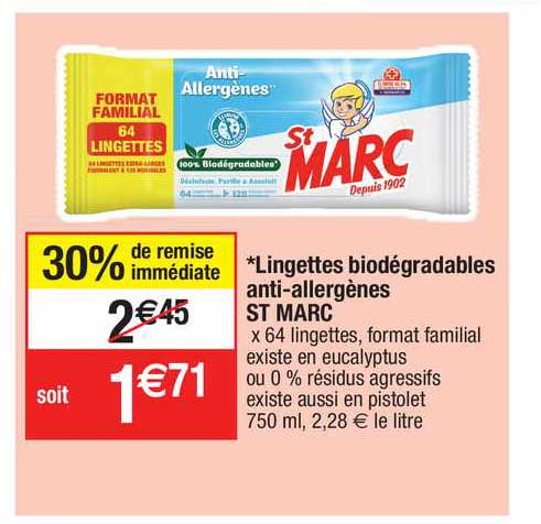 lingettes biodégradables anti-allergènes st marc