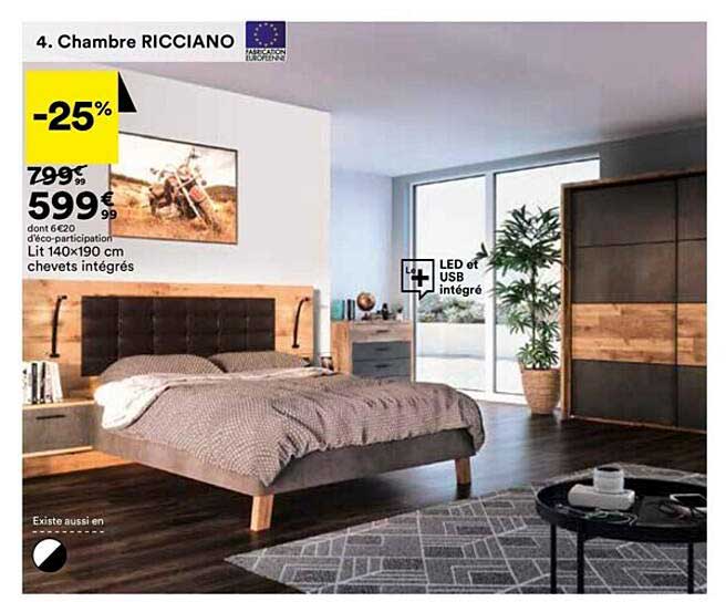 lit 140x190 cm chevets intégrés