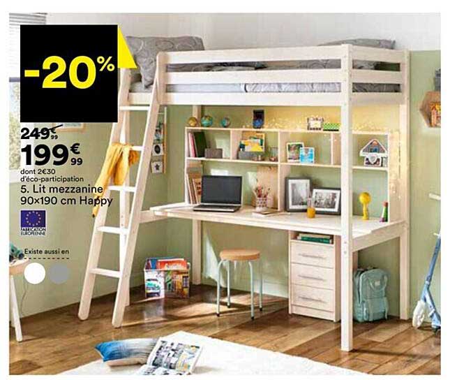 lit mezzanine 90x190 cm happy