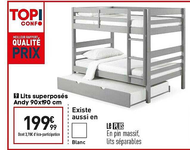 lits superposés andy 90x190 cm