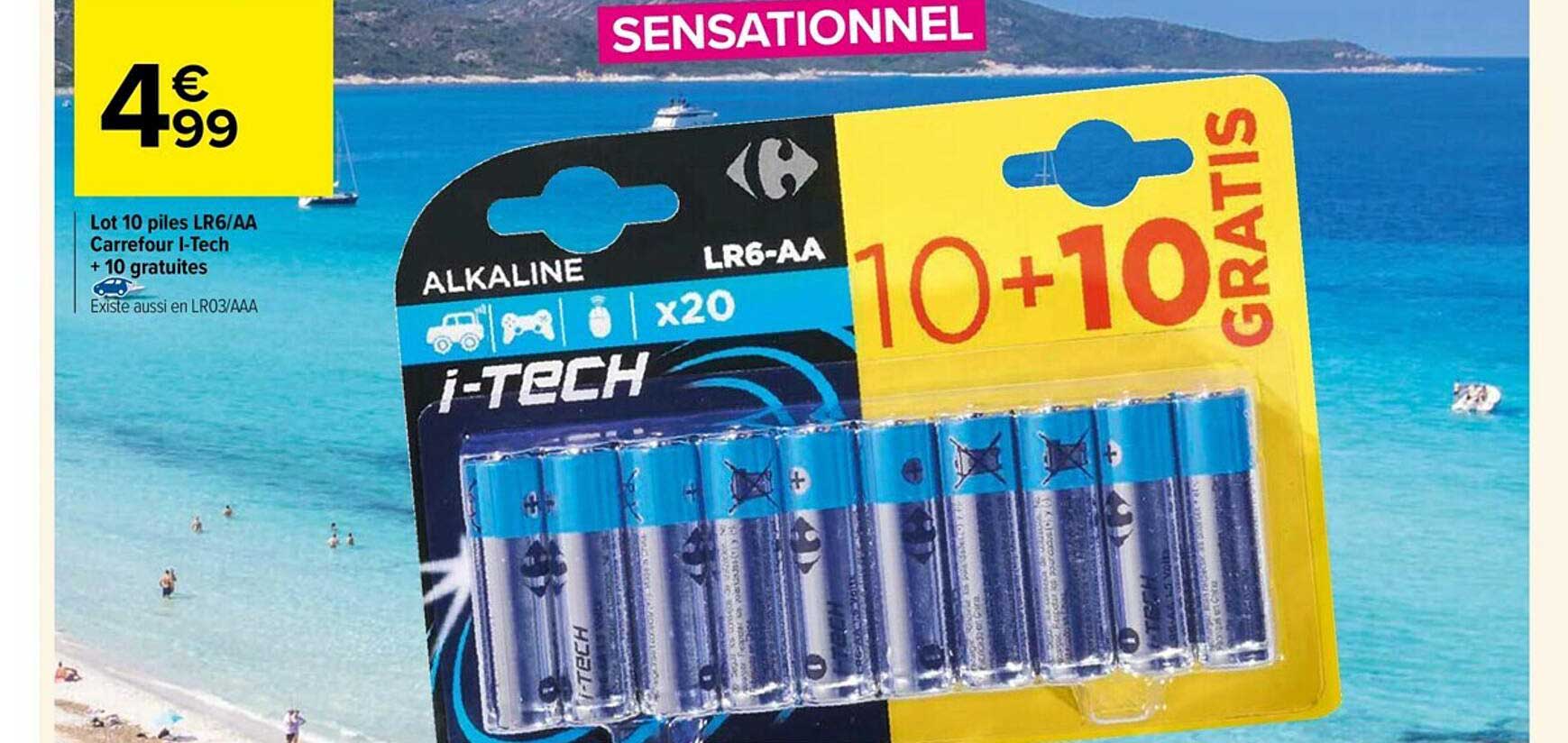 lot 10 piles lr6 aa carrefor i-tech + 10 gratuites