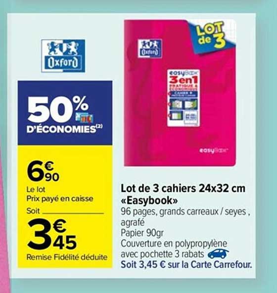 lot de 3 cahiers 24x32 cm «easybook» oxford