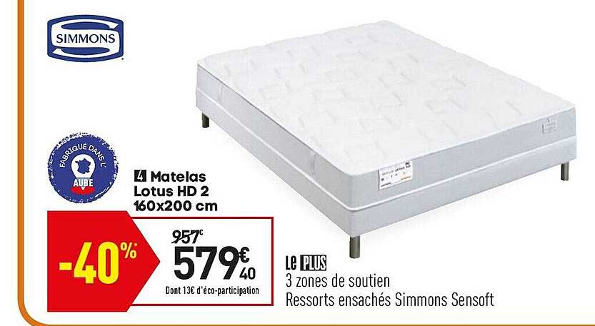 Matelas Lotus Hd 2 160x200 Cm Simmons