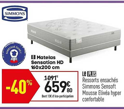 matelas sensation hd 160x200 cm simmons