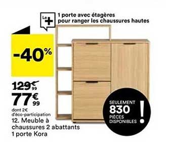 meuble à chaussures 2 abattants 1 porte kora