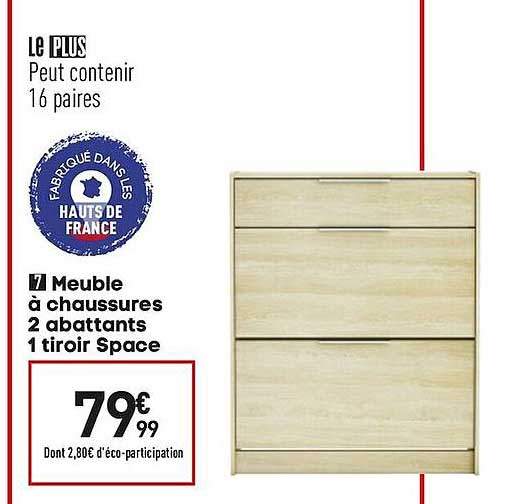 meuble à chaussures 2 abattants 1 tiroir space