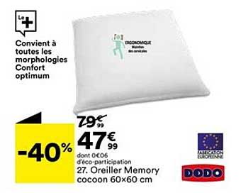 oreiller memory cocoon 60x60 cm