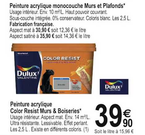 peinture acrylique color resist murs & boiseries dulux valentine