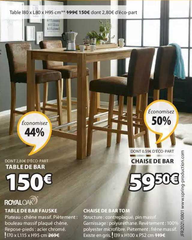 royaloak table de bar fauske chaise de bartom