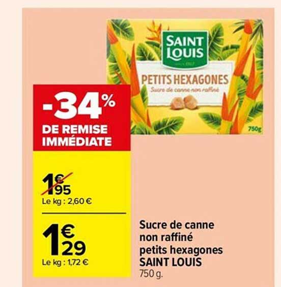 sucre de canne non raffiné petits hexagones saint louis -34% de remise immédiate