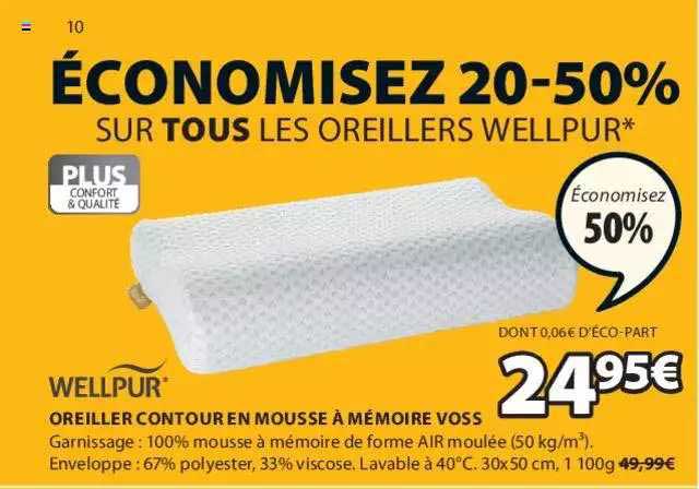 Wellpur Oreiller Contour En Mousse à Mémoire Voss
