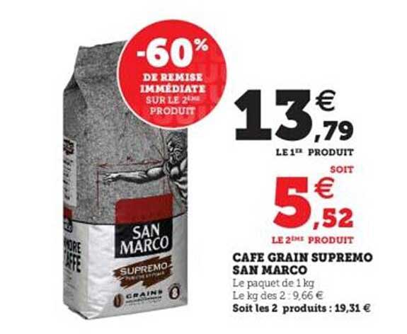 café grain supremo san marco -60% de remise immédiate sur le 2ème produit