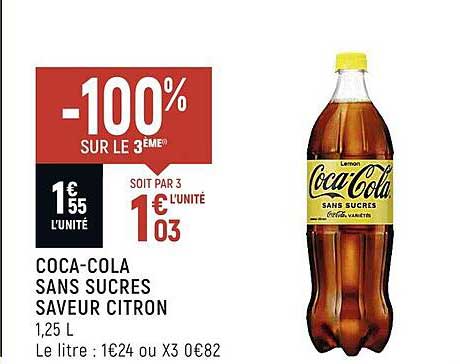 coca-cola sans sucres saveur citron -10% sur le 3ème