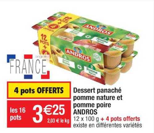 dessert panaché pomme nature et pomme poire andros 4 pots offerts