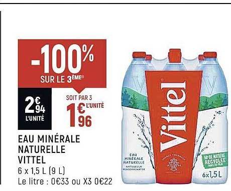 eau minérale naturelle vittel -10% sur le 3ème