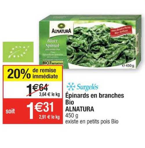 épinards En Branches Bio Alnatura 20% De Remise Immédiate