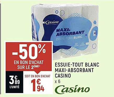 essuie-tout blanc maxi-absorbant casino
