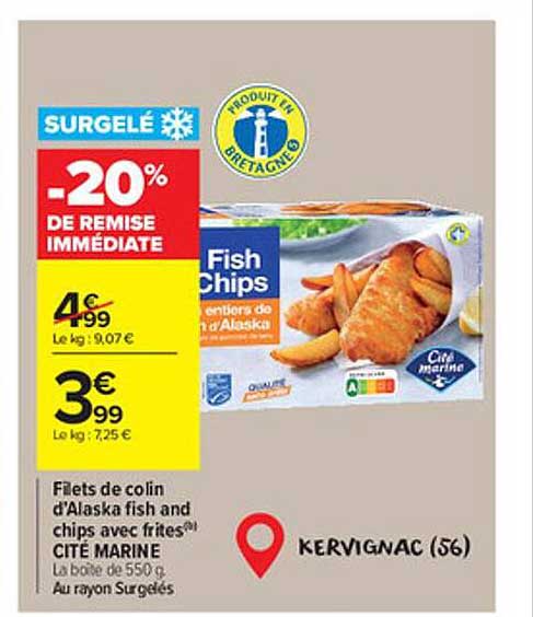 Filets De Colin D'alaska Fish And Chips Avec Frites Cité Marine -20% De Remise Immédiate