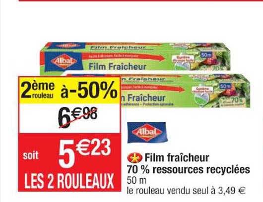 film fraîcheur 70% ressources recyclées 2ème rouleau à -50%