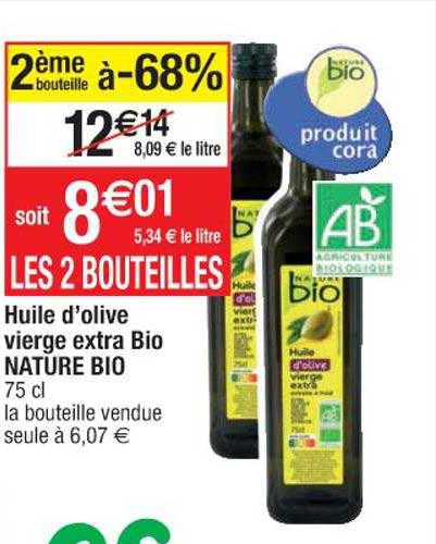 Huile D'olive Vierge Extra Bio Nature Bio 2ème Bouteille à -68%