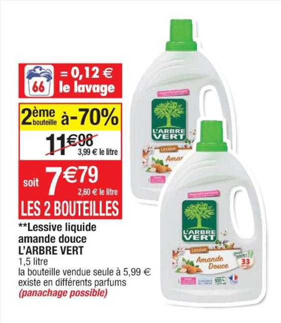 lessive liquide amande douce l'arbre vert 2ème bouteille à -70%