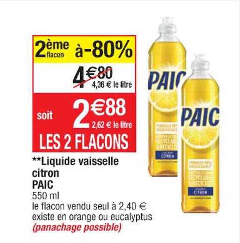 liquide vaisselle citron paic 2ème flocon à -80%