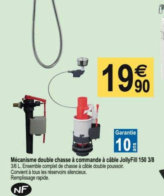 mécanisme double chasse à commande à câble jollyfill 150 3 8
