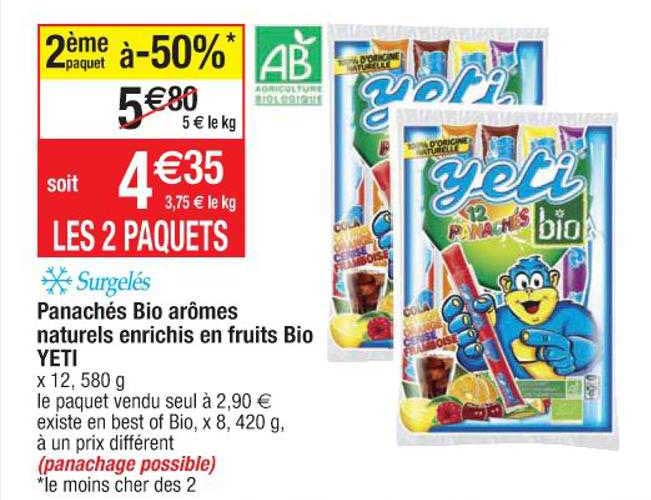 panachés bio arômes naturels enrichis en fruits bio yeti 2ème paquet à -50%