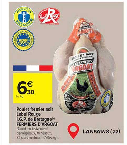 poulet fermier noir label rouge i.g.p. de bretagne fermiers d'argoat