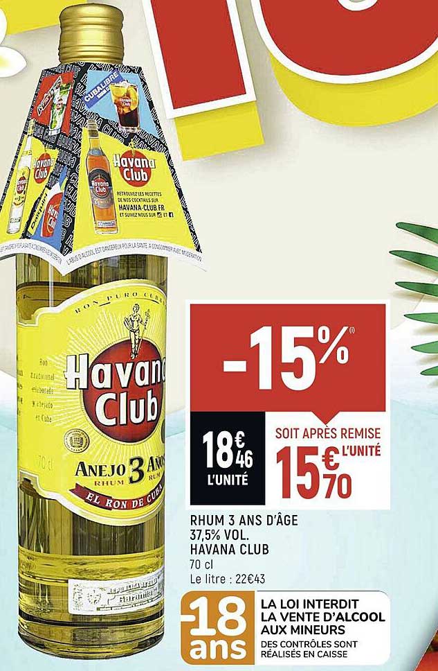 rhum 3 ans d'âge 37.5% vol havana club