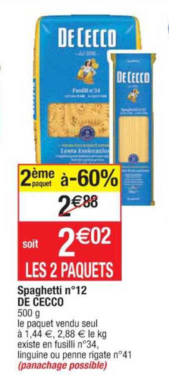 spaghetti n°12 de cecco 2ème paquet à -60%