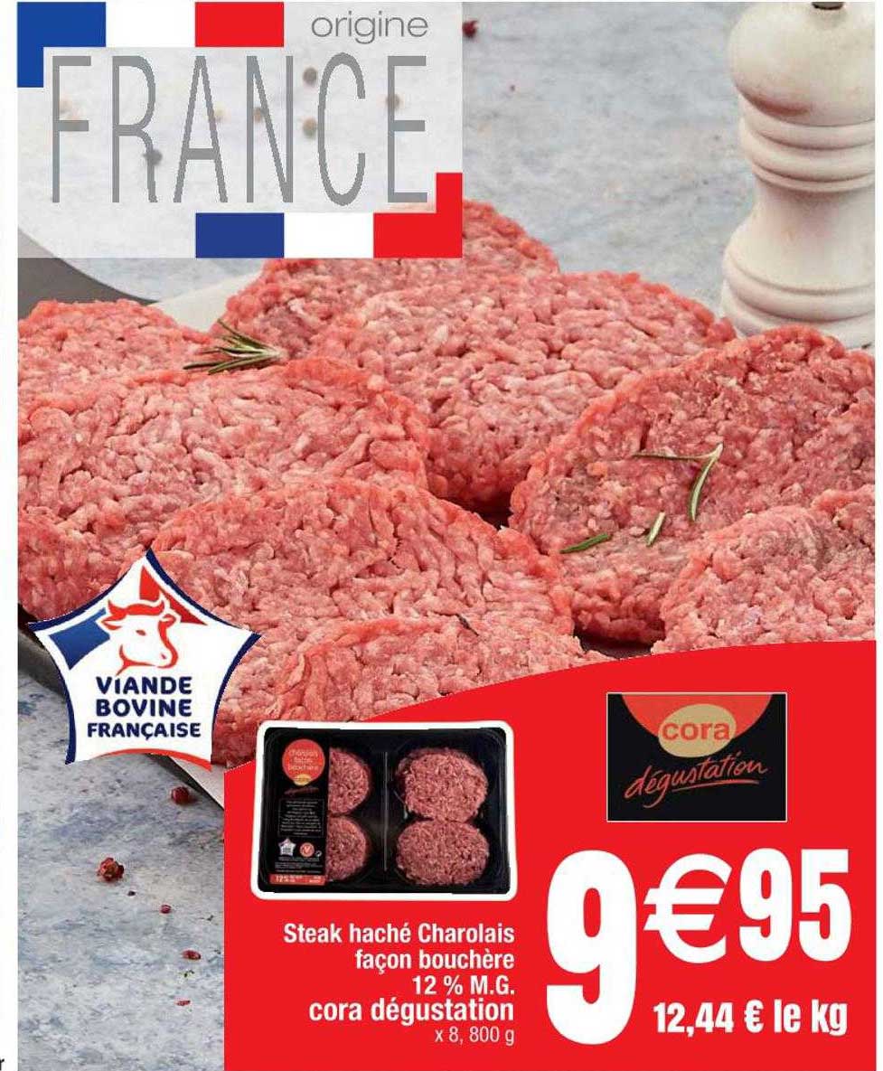 steak haché charolais façon bouchère 12% m.g. cora dégustation