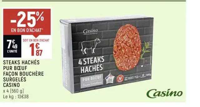 steaks hachés pur bœuf façon bouchère surgelés casino