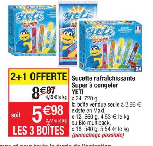 sucette rafraîchissante super à congeler yeti 2+1 offerte