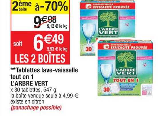 tablettes lave-vaisselle tout en 1 l'arbre vert 2ème boîte à -70%