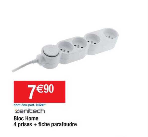 zenitech bloc home 4 prises + fiche parafoudre