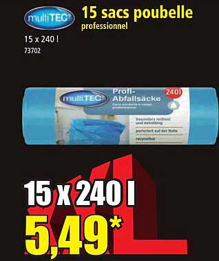 15 Sacs Poubelle Professionnel Multitec