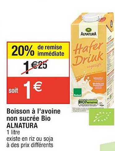 boisson à l'avoine non sucrée bio alnatura