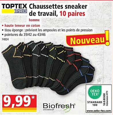 chaussettes sneaker de travail, 10 paires homme toptex pro